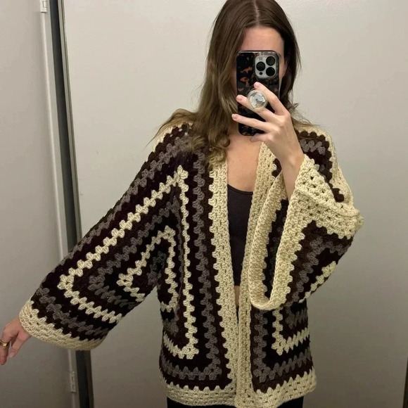 Handmade Crochet Hexagon Boho Cardigan - Picture 6 of 8